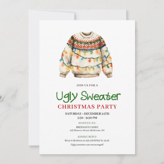 Cute Funny Ugly Sweater Xmas Party Invitation 招待状 (正面)