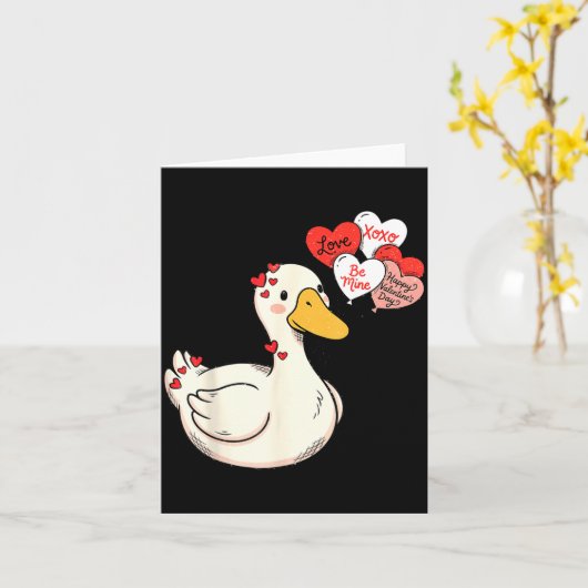 Cute Funny Valentine Silly Gooses Duck Love Matchi カード (黄色い花)