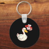 Cute Funny Valentine Silly Gooses Duck Love Matchi キーホルダー (正面)