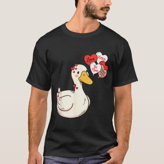 Cute Funny Valentine Silly Gooses Duck Love Matchi Tシャツ (正面)