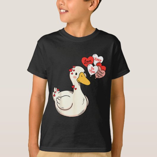 Cute Funny Valentine Silly Gooses Duck Love Matchi Tシャツ (正面)