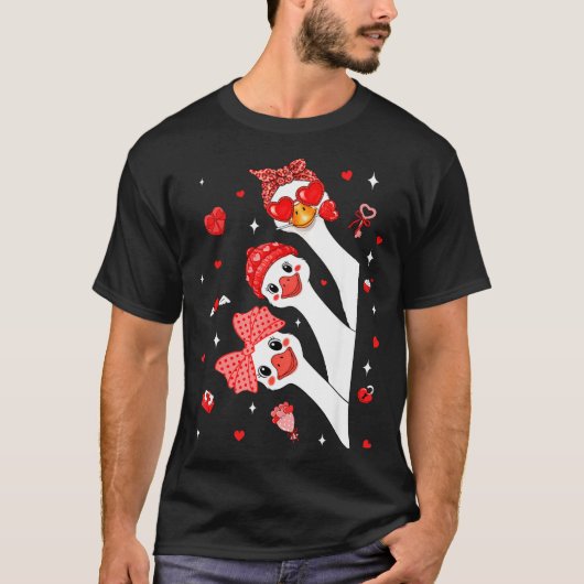 Cute Funny Valentine Silly Gooses Heart Love Match Tシャツ (正面)