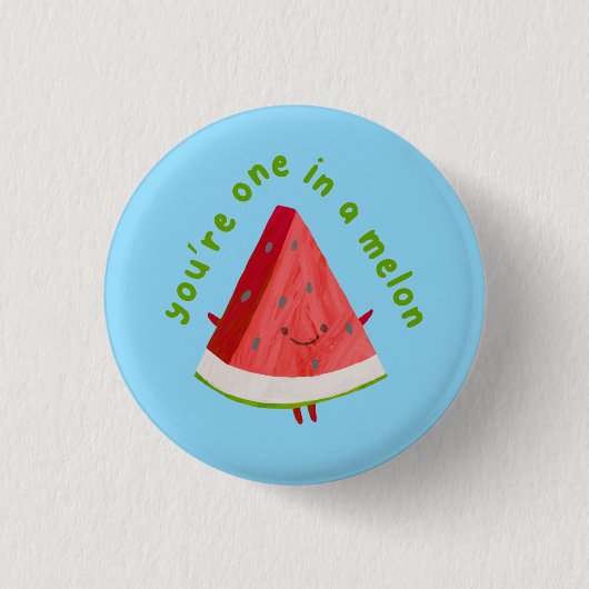 Cute Funny Watermelon Pun One in a Melon 缶バッジ (正面)