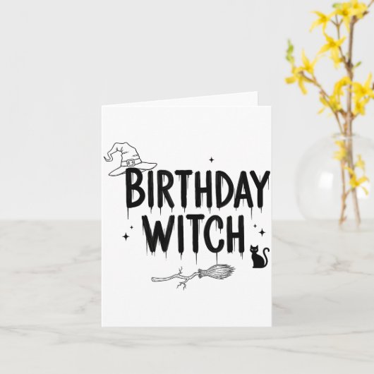 Cute Funny Witch Witchy Birthday Witches Happy Wom カード (黄色い花)