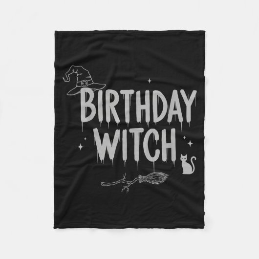 Cute Funny Witch Witchy Birthday Witches Happy Wom フリースブランケット (正面)