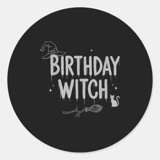 Cute Funny Witch Witchy Birthday Witches Happy Wom ラウンドシール (正面)