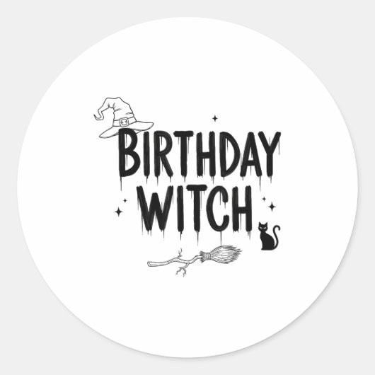 Cute Funny Witch Witchy Birthday Witches Happy Wom ラウンドシール (正面)