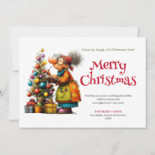 Cute Funny Woman Crazy Christmas Comic Style Card シーズンカード (正面)