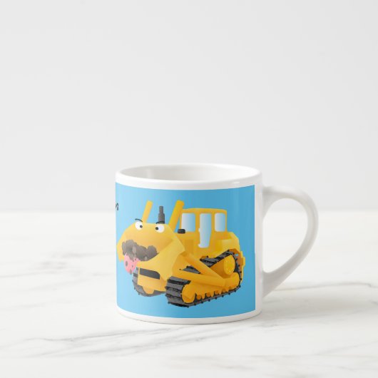 Cute funny yellow bulldozer cartoon character エスプレッソカップ (右)