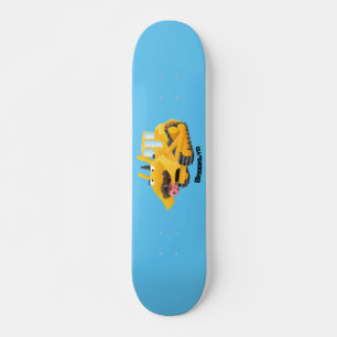 Cute funny yellow bulldozer cartoon character スケートボード