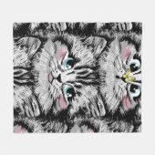 Cute furry kitten face seamless pattern. Illustrat フリースブランケット (正面(横))