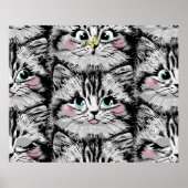 Cute furry kitten face seamless pattern. Illustrat ポスター (正面)