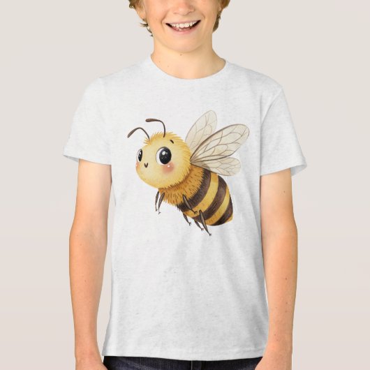 Cute Fuzzy Bumblebee Illustration トライブレンドTシャツ (正面)
