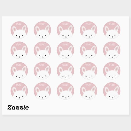 Cute Fuzzy Bunny Pink Personalised ラウンドシール (シート)