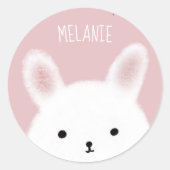 Cute Fuzzy Bunny Pink Personalised ラウンドシール (正面)