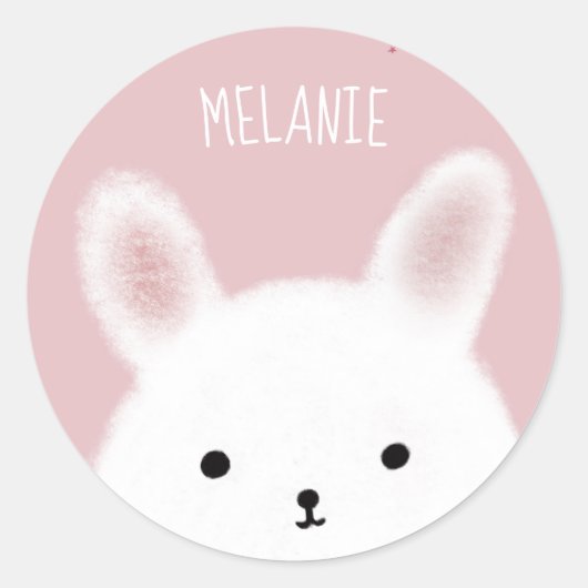 Cute Fuzzy Bunny Pink Personalised ラウンドシール (正面)