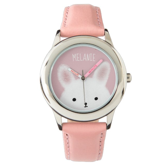 Cute Fuzzy Bunny Pink Personalised 腕時計 (正面)