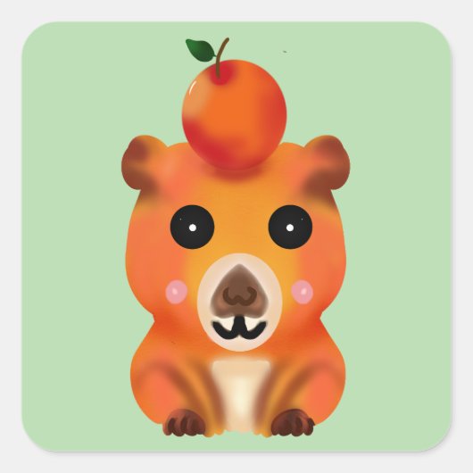 Cute Fuzzy Capybara with Orange | Kawaii Animal Ar スクエアシール (正面)