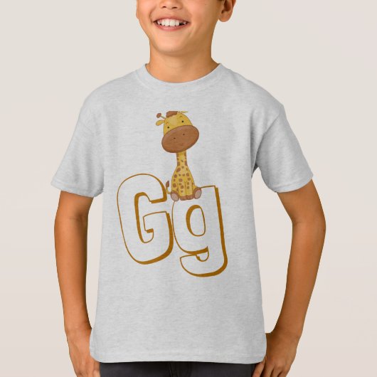 Cute G For Giraffe – 子供たちKid英語アルファベット Tシャツ (正面)