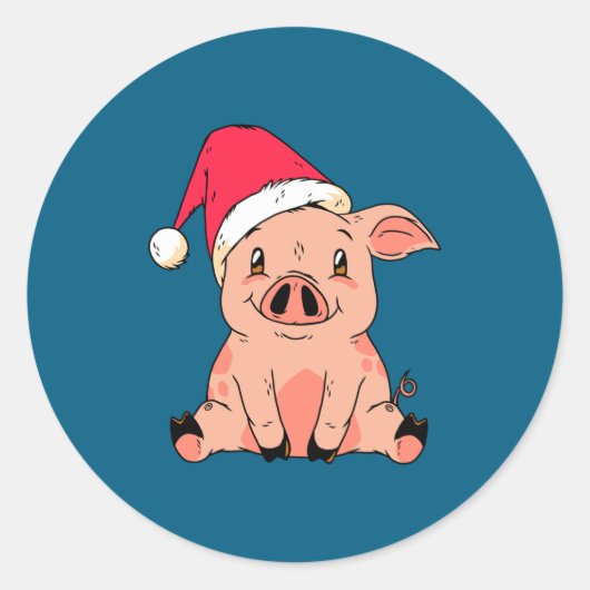 Cute G With Santa Claus Hat Christmas Long Sleeve ラウンドシール (正面)