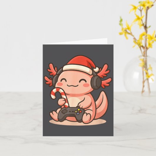 Cute Gamer Axolotl Christmas Design  カード (黄色い花)