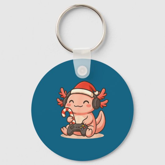 Cute Gamer Axolotl Christmas Design  キーホルダー (正面)