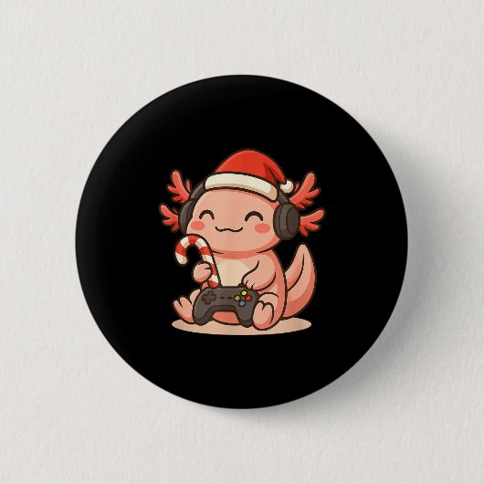 Cute Gamer Axolotl Christmas Design  缶バッジ (正面)