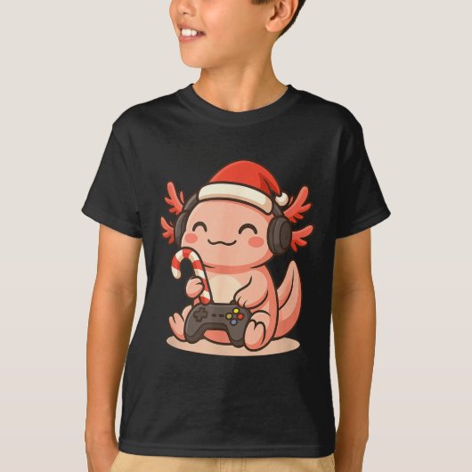 Cute Gamer Axolotl Christmas Design  Tシャツ (正面)