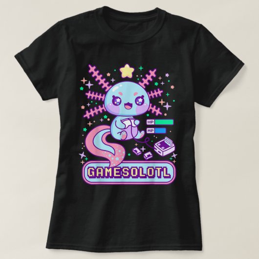 Cute Gamer Axolotl Kawaii Design Tシャツ (デザイン正面)
