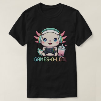 Cute Gamer Axolotl with Boba Art Tシャツ