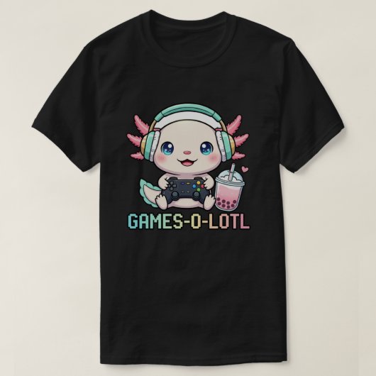 Cute Gamer Axolotl with Boba Art Tシャツ (デザイン正面)