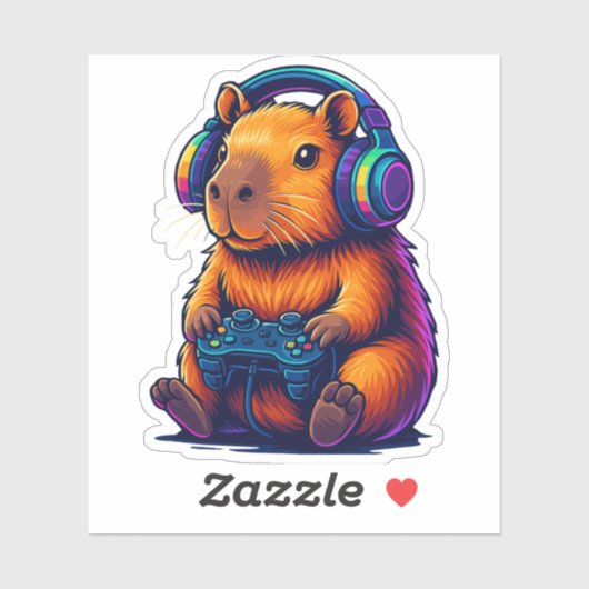 Cute Gamer Capybara — with Headset & Controller シール (シート)