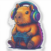 Cute Gamer Capybara — with Headset & Controller シール (正面)
