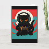 Cute Gamer Cat Headset Retro Console Night Scene カード (正面)