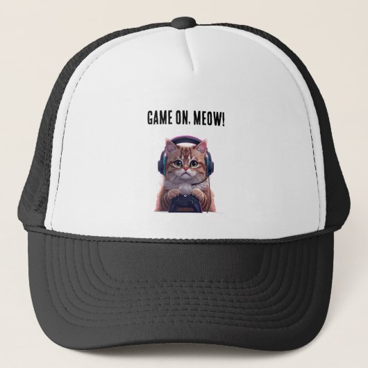 Cute Gamer Cat Kids Cap – Funny Gaming Kitten Hat キャップ (正面)