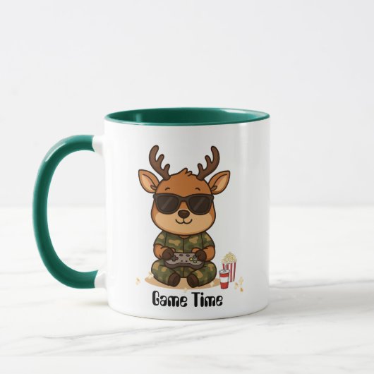 Cute Gamer Deer “Game Time” Accent Mug マグカップ (左)