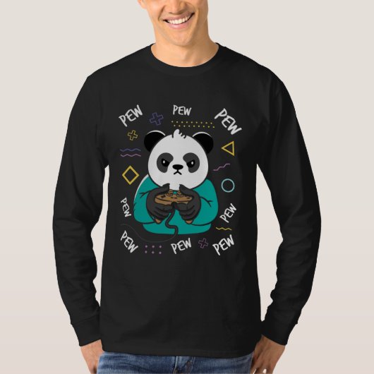 Cute Gamer Panda Bear With Gaming Controller Tシャツ (正面)