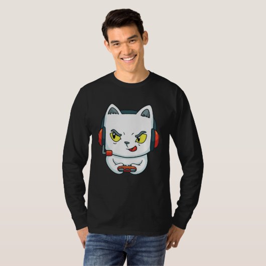 Cute Gaming Cat Video Game Tシャツ (正面フル)