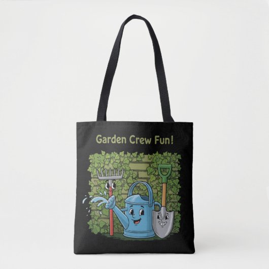 Cute Garden Crew Fun! Cartoon Gardening Tools トートバッグ (正面)