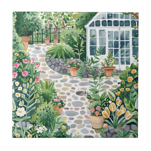 Cute Garden Greenhouse Ceramic Tile. タイル (正面)