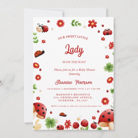 Cute Garden little bug baby shower 招待状 (正面)