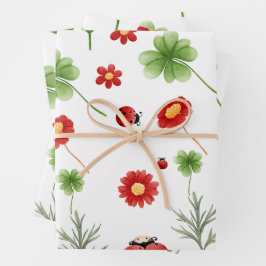Cute Garden little ladybug baby shower ラッピングペーパーシート