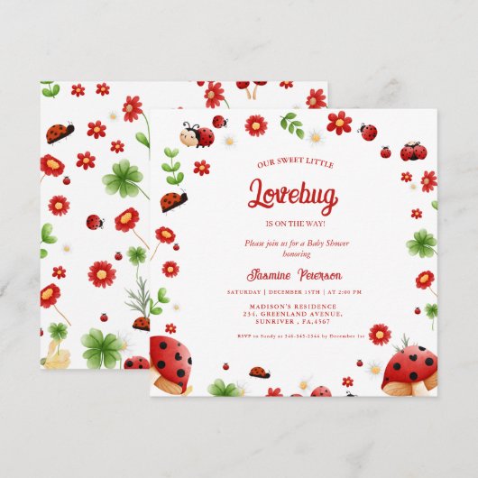 Cute Garden little ladybug baby shower Invitation 招待状 (正面/裏面)