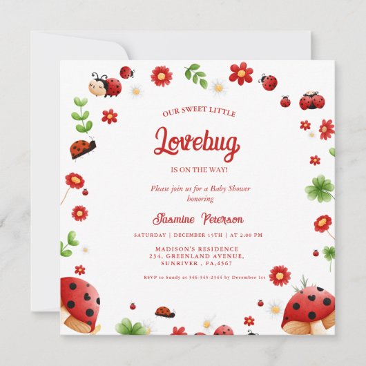 Cute Garden little ladybug baby shower Invitation 招待状 (正面)