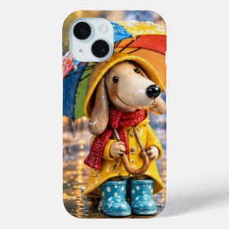 Cute Garden Puppy Dog with Flower Crown and Wateri iPhone 15ケース