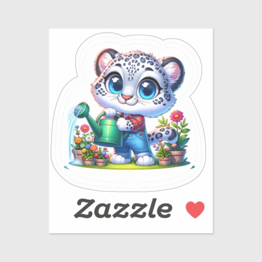 Cute Gardening Snow Leopard Stickers シール (シート)