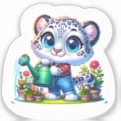 Cute Gardening Snow Leopard Stickers シール (正面)