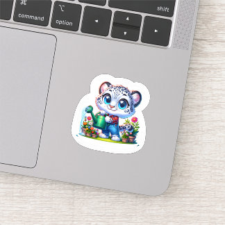 Cute Gardening Snow Leopard Stickers シール
