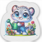 Cute Gardening Snow Leopard Stickers シール (正面)