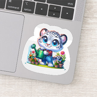 Cute Gardening Snow Leopard Stickers シール